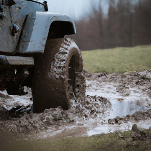A jeep driving through mud